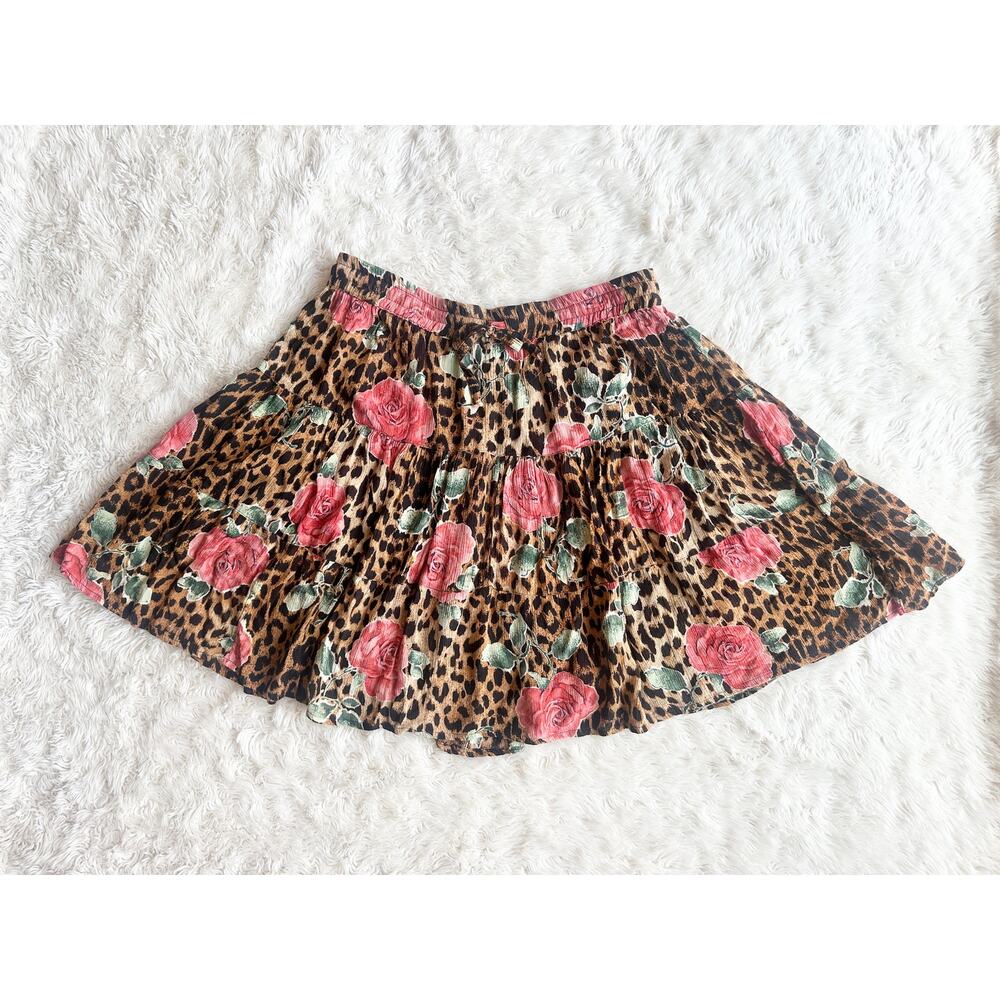 90’s Cheetah Print & Roses Tiered Skirt